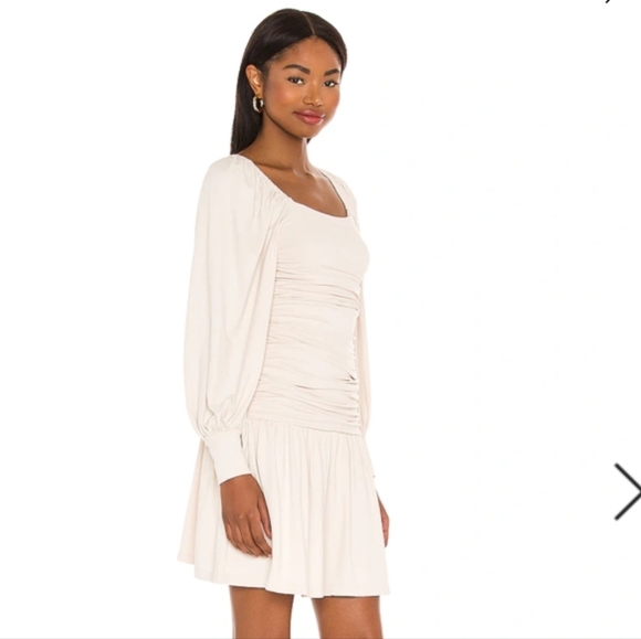 Susana Monaco Square Neck Long Sleeve Mini Dress In Blanched Almond NWT S - Picture 4 of 8